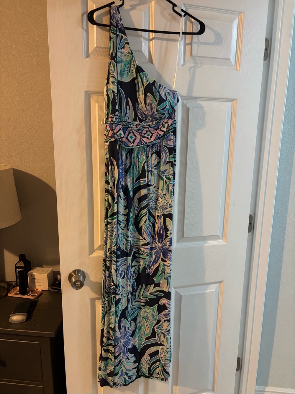 Lilly Pulitzer One-Shoulder Floral Maxi Dress in Navy, Aqua, Pink